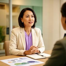 Geokbeng Paulyn, certified financial planner, speaking with a client in Singapore